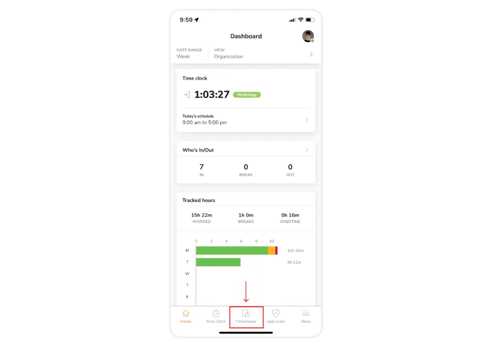 planilha de horas no painel de controle no app para celular
