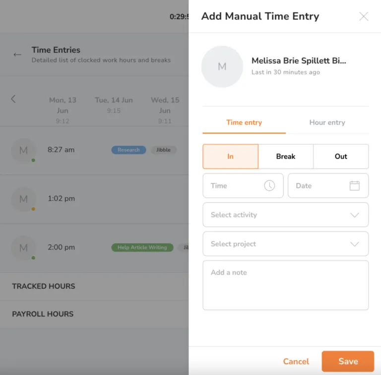 Menambahkan entri waktu secara manual