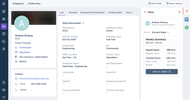 Jibble Freshteamで同期された情報を表示