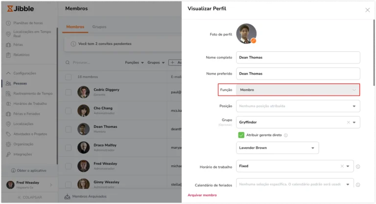 member role on profile setting