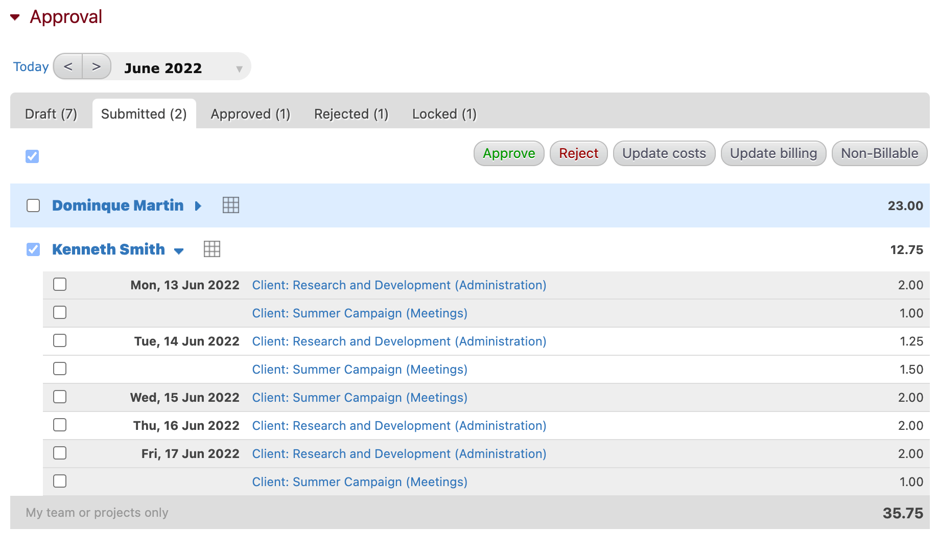 View of approvals in Beebole.