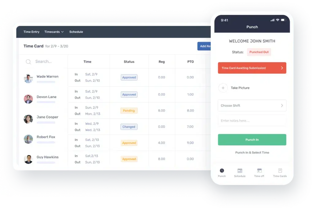 Interfaccia web e mobile di Buddy Punch