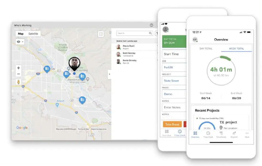 Quickbooks Time's Web and mobile interface