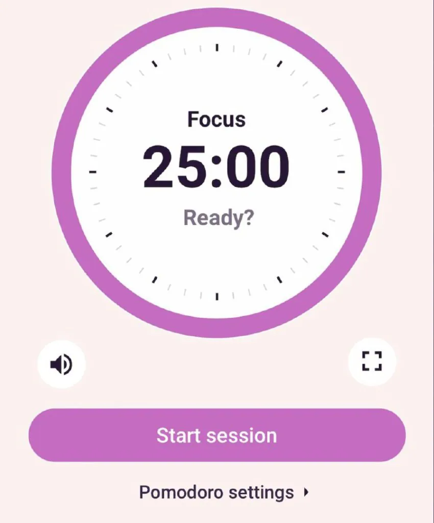 Timer Pomodoro yang menampilkan stopwatch