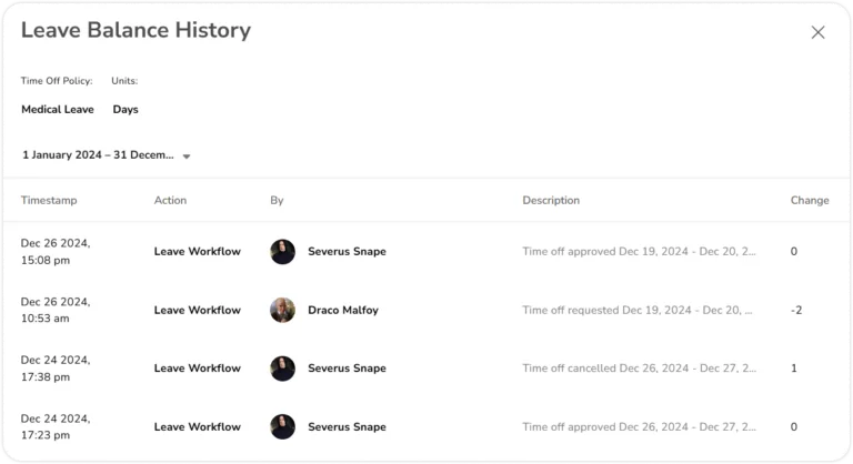 Leave balance history