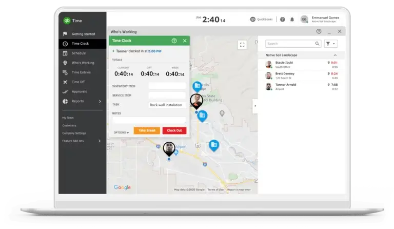 Web- und Mobilschnittstelle von Quickbooks Time