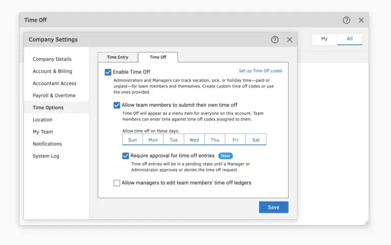 Tela para rastreamento de tempo de folga