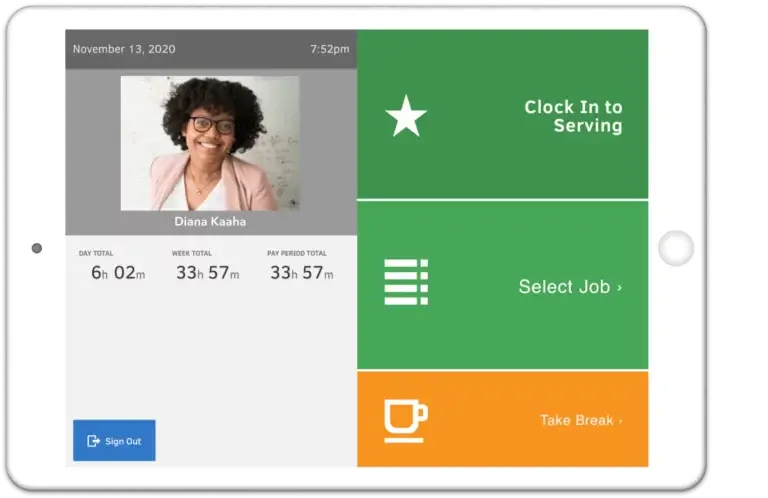 Time Kiosk, der eine Anmeldung des Mitarbeiters erfordert