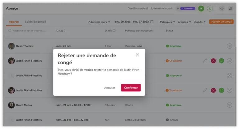 Demande de rejet de la demande de congé d'un membre de l'équipe