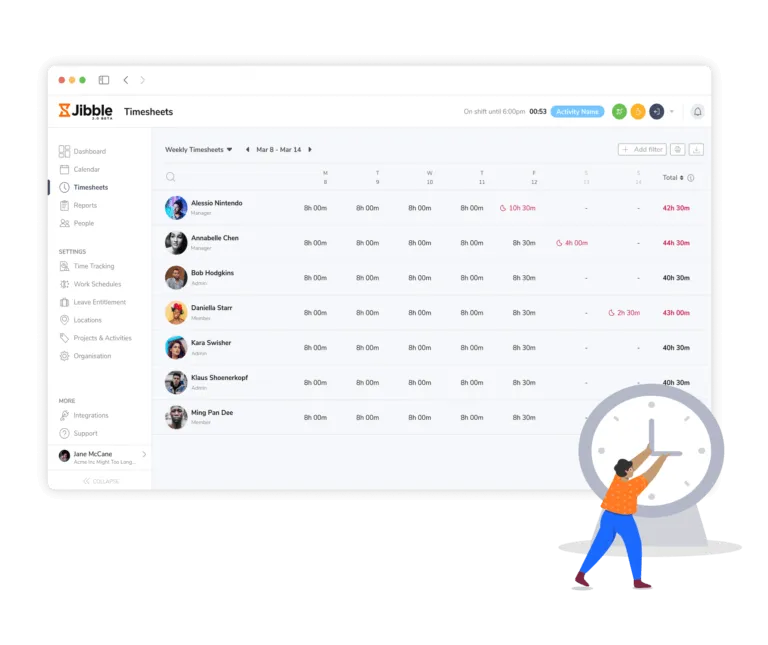 Automated timesheets on web with real-time updates