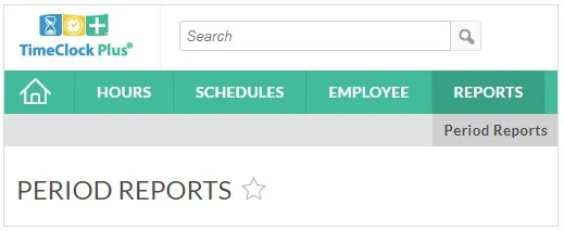 Screenshot of TimeClock Plus dashboard showing location of reports tab