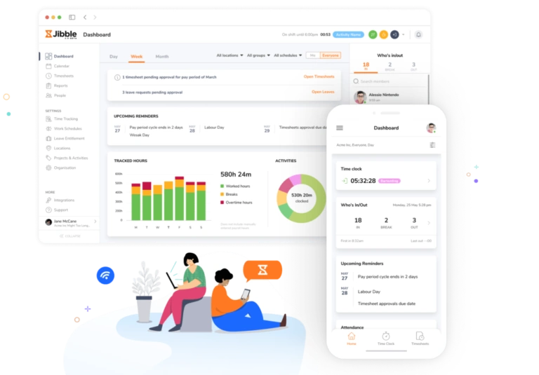 Dashboard of time and attendance software