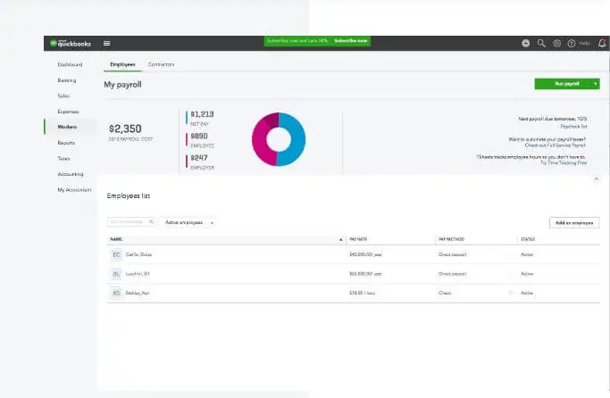Visualization of automated payroll dashboard