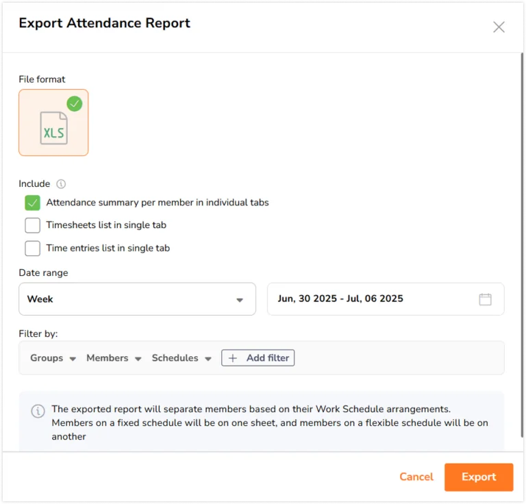 Attendance insights report sidebar fields
