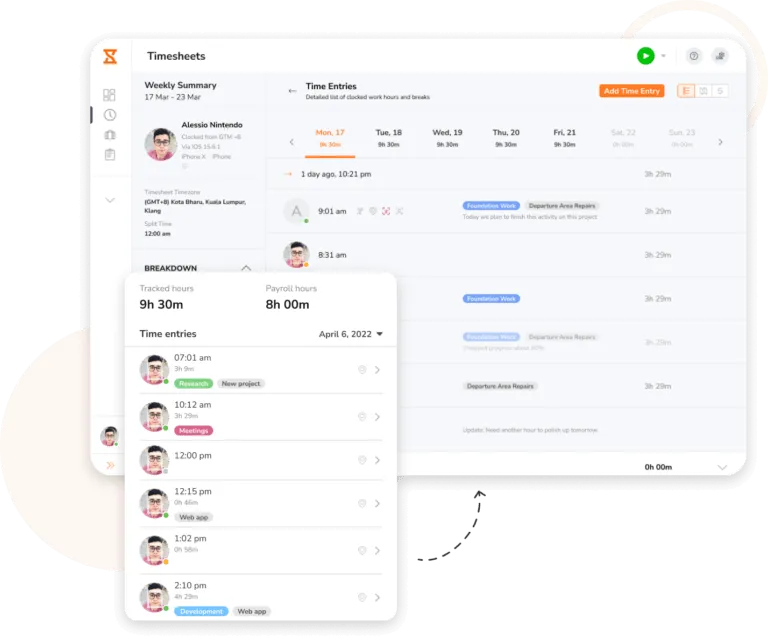 Time data updated in real-time in timesheets