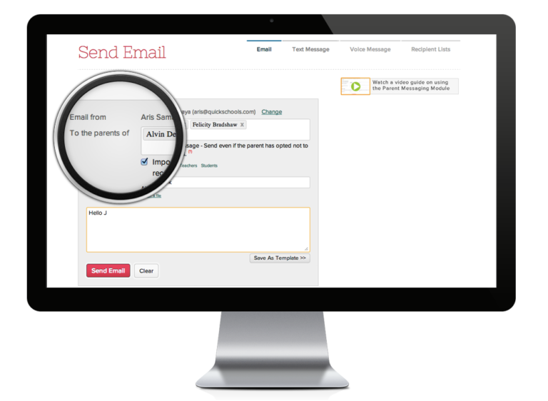Invio di e-mail ai genitori per una comunicazione rapida con QuickSchools.