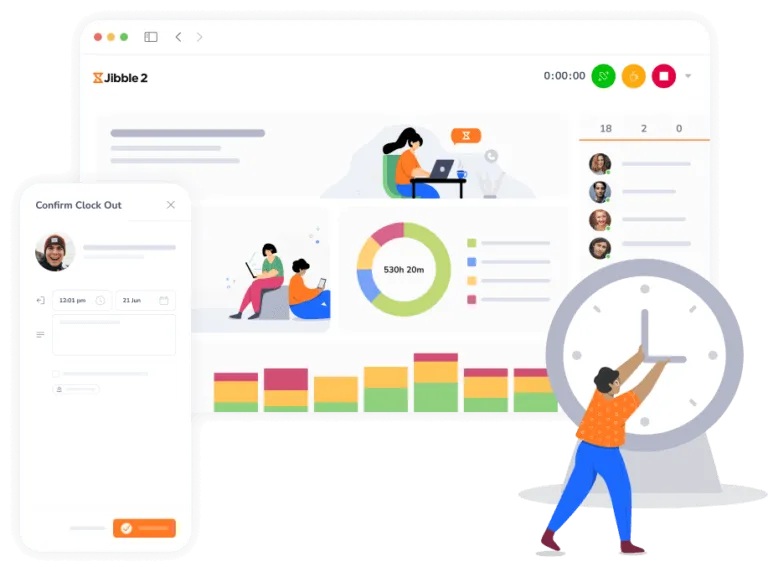 Time tracker con grafici sempre aggiornati sui dati relativi al tempo e alle presenze del team.