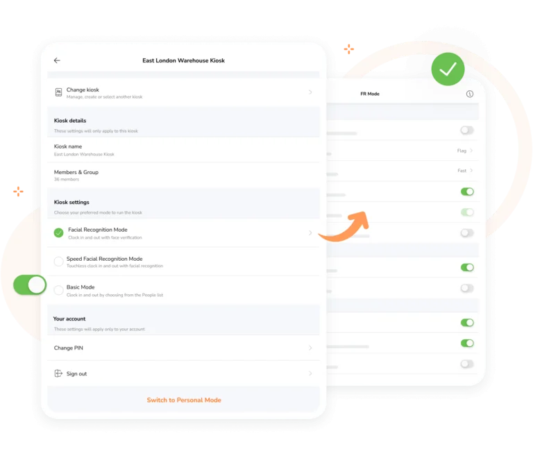 Settings available to configure kiosk devices