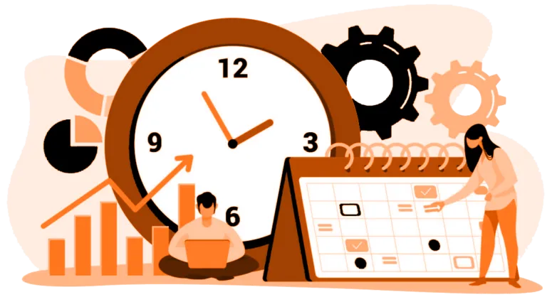 Illustrazione del monitoraggio del tempo dei dipendenti - arancione