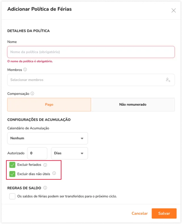 Time policy exclude holidays