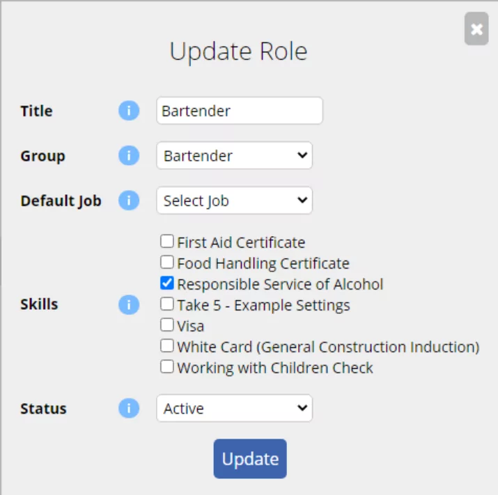 Updating roles according to skills in Microkeeper.