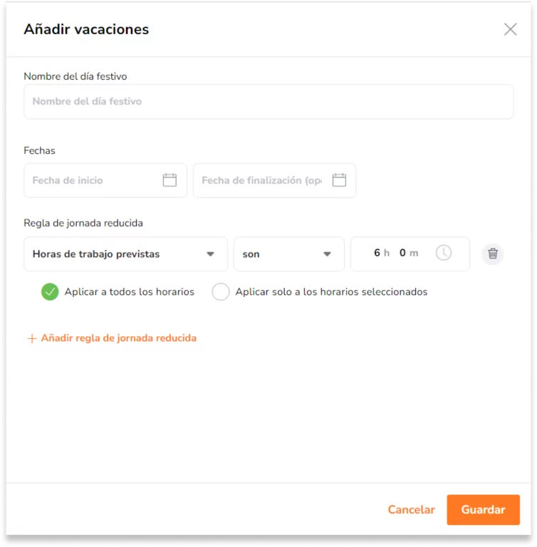 Si se selecciona Horas de trabajo previstas: