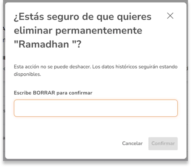 Teclea DELETE y pulsa Confirmar.
