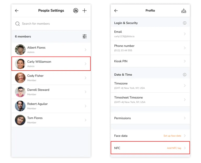 Accessing person profile on mobile