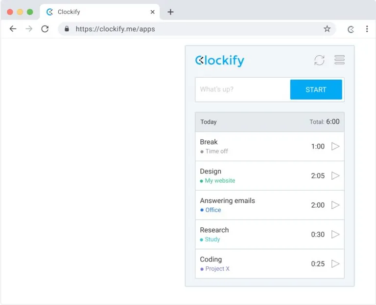 Estensione Chrome di Clockify