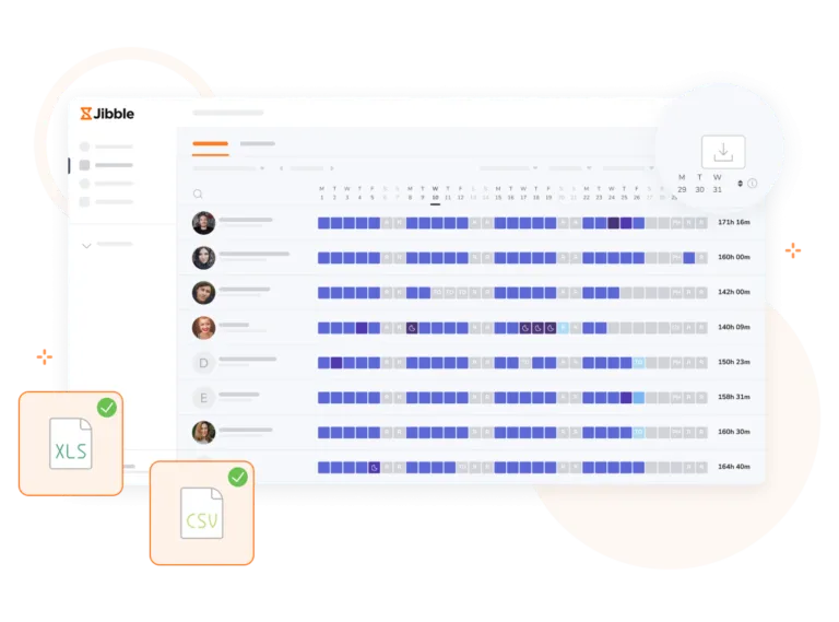 Export employee timesheets in XLS or CSV