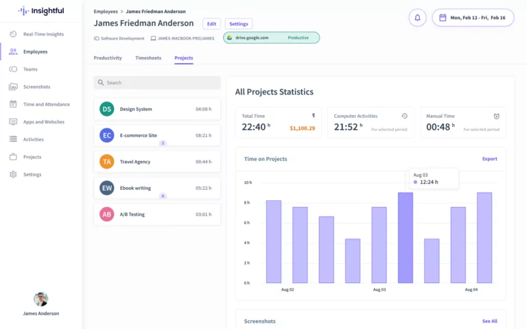 Showing the screen for an employee that can be customized