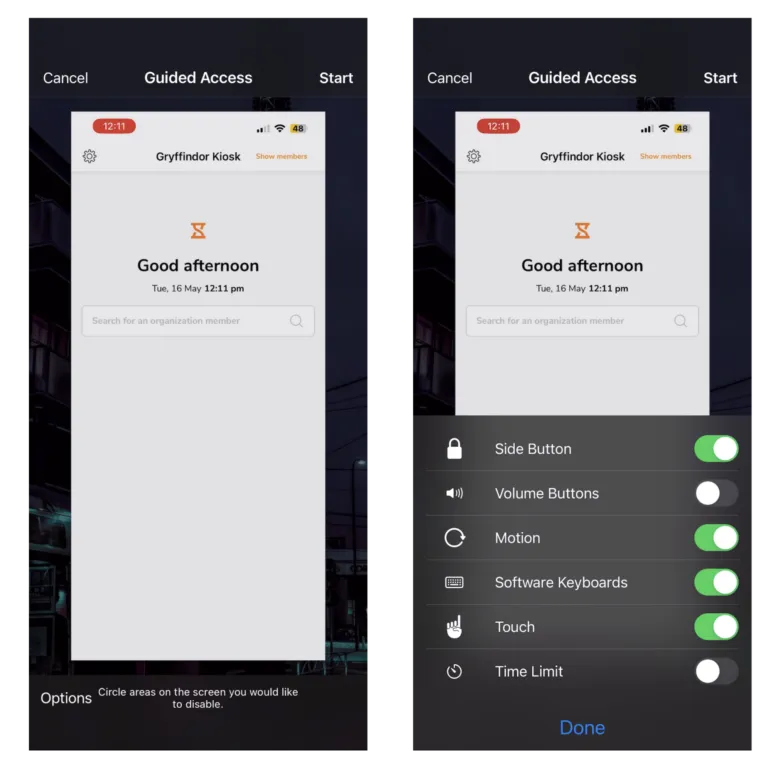 Memulai sesi akses terpandu di perangkat iOS