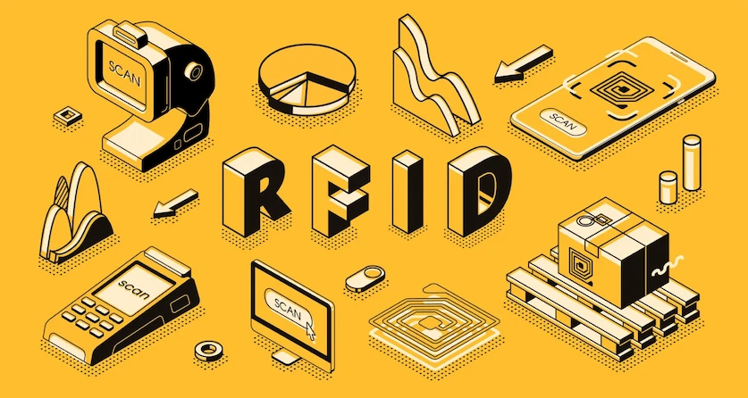Vetor explicando a tecnologia de RFID usada para o controle de horas