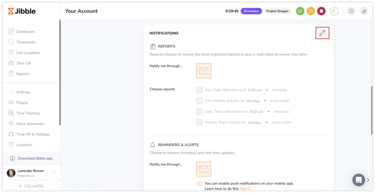 Mengedit pengaturan notifikasi di aplikasi web