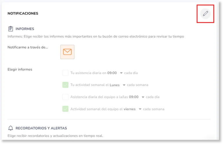 Navega hasta la sección de Notificaciones y haz clic en el icono del lápiz.