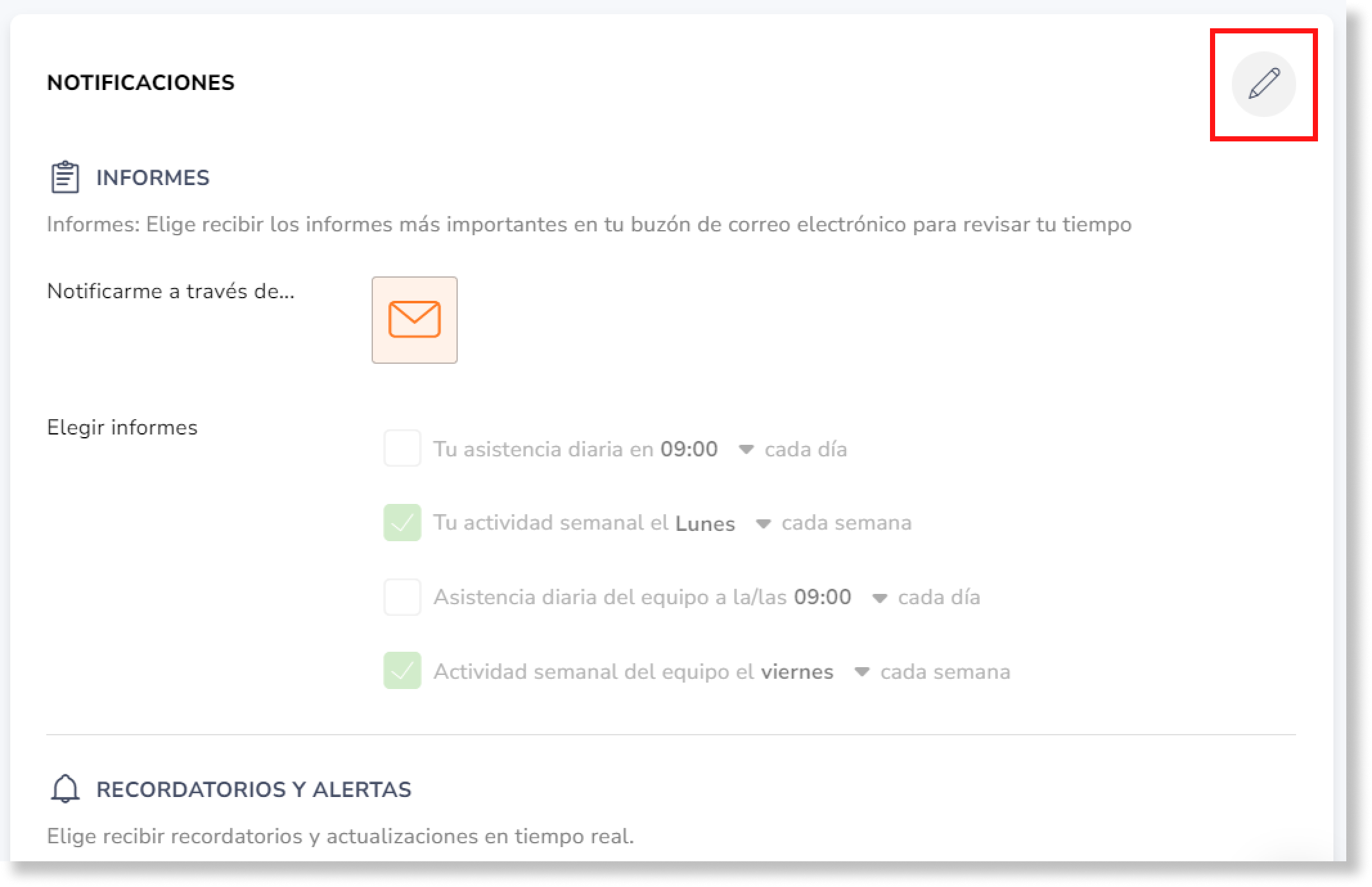 Navega hasta la sección de Notificaciones y haz clic en el icono del lápiz.