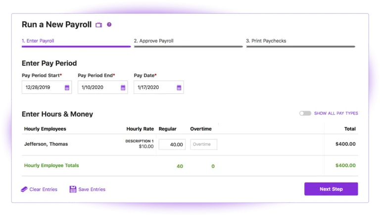 Patriot payroll settings