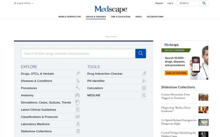 Schermata di Medscape