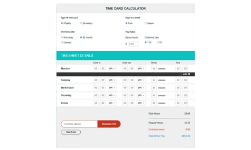 Calcolatore di cartellini di QuickBooks