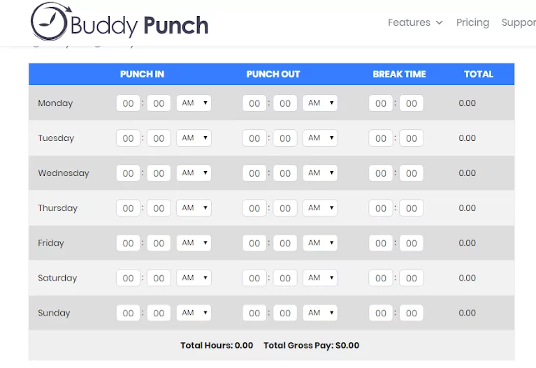 Timsheet settimanale di Buddy Punch