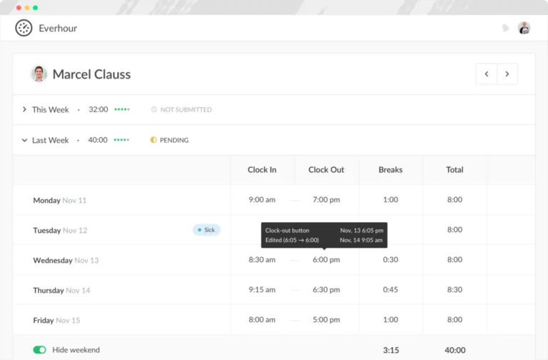 Timesheet di Everhour