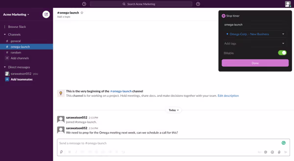 Integrazione Slack di Toggl Track