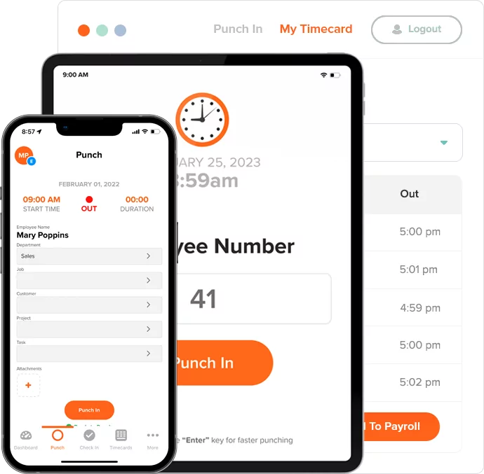 Reloj registrador y seguimiento de asistencia OnTheClock