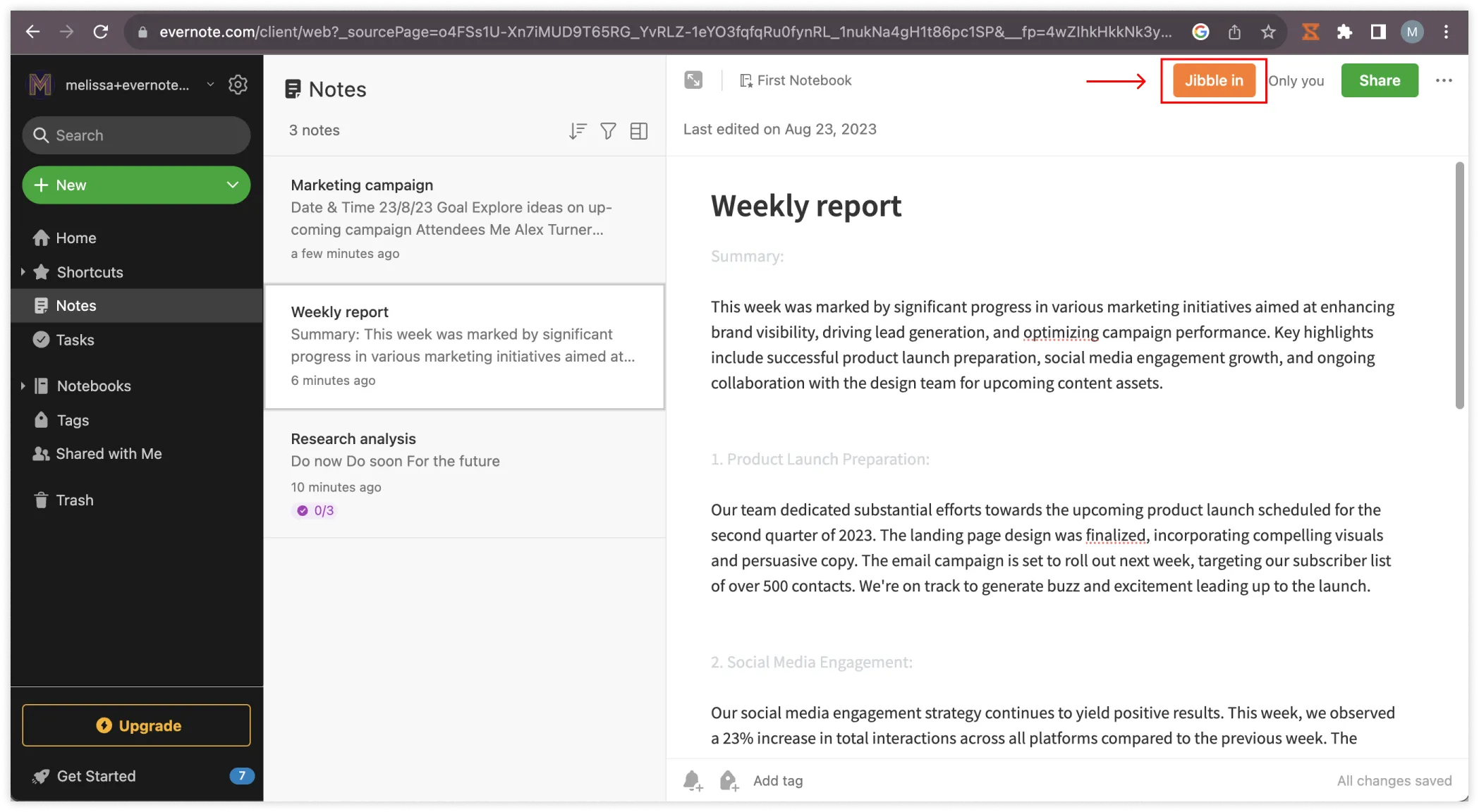 Jibbleの組み込みタイマーを使用したEvernote経由の時間追跡