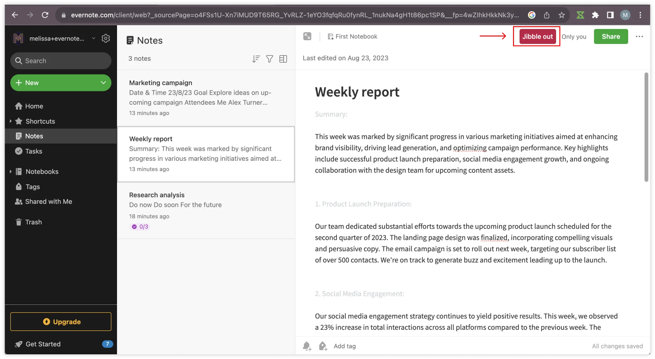 EvernoteのJibble outボタン経由の退勤