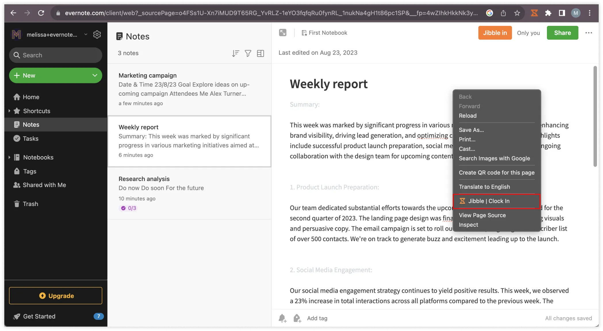 Evernoteでの右クリック出勤