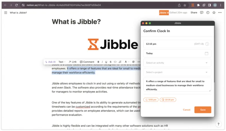 Clocking in Notion via chrome extension