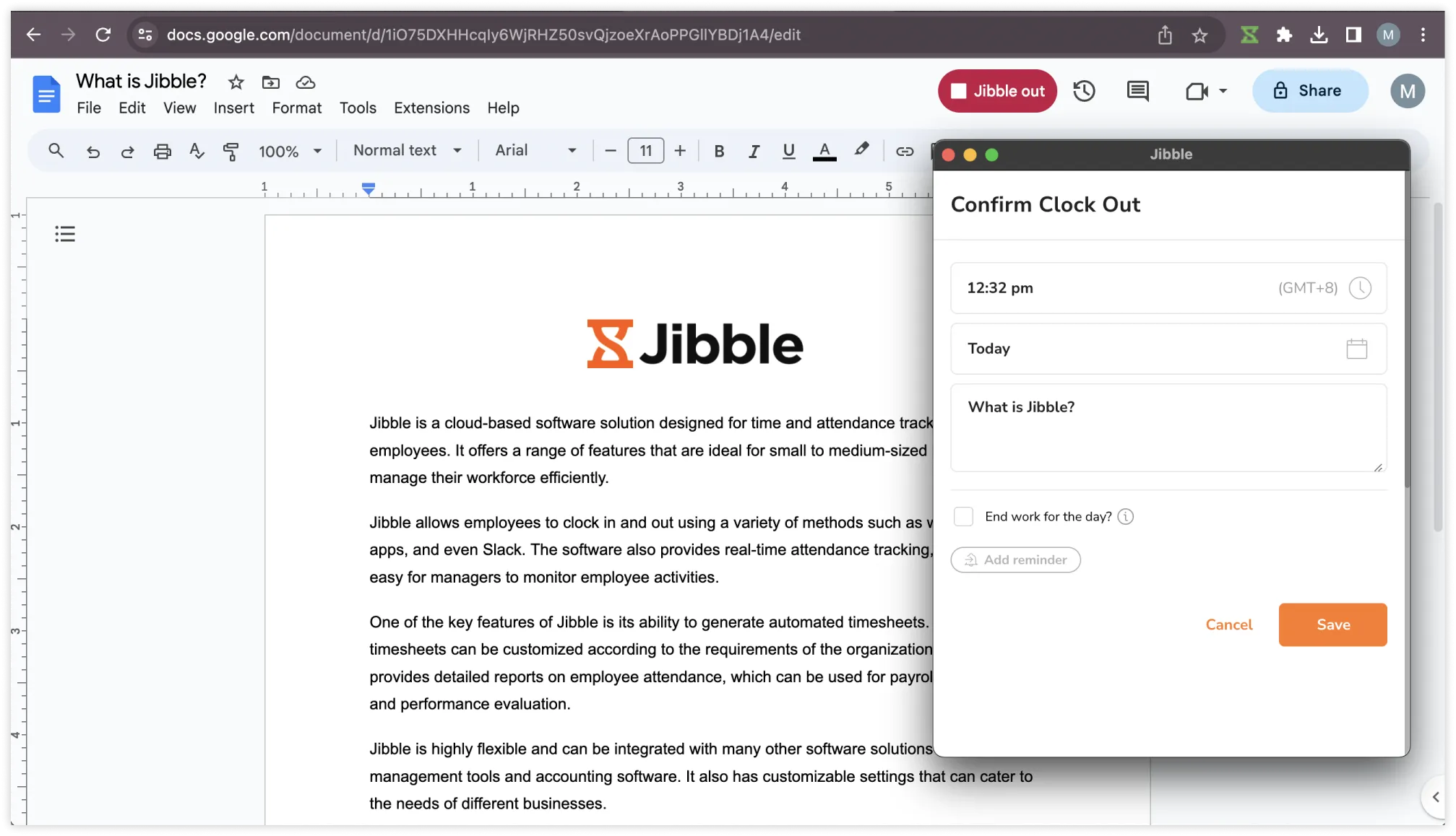 Saving out time entries in Google Docs