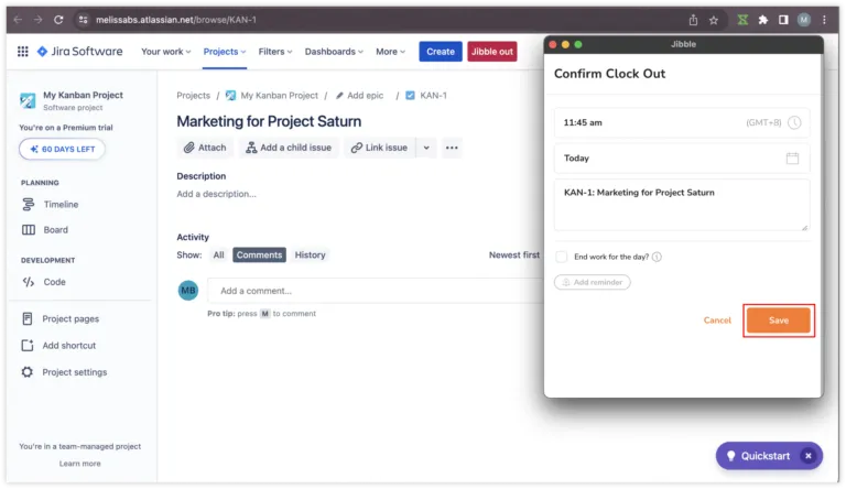 Saving out time entries in Jira