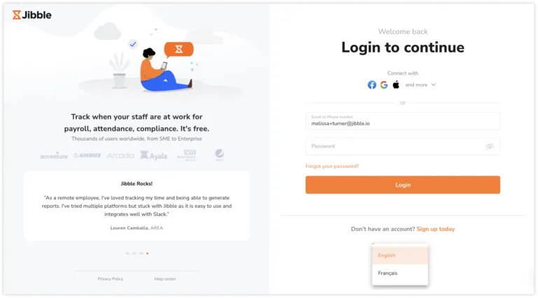 Selecting language preference on the log in screen